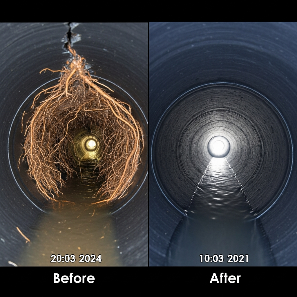 before and after sewer line cleaning camera verification Tulsa