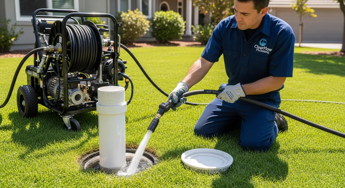 Hydro jetting machine clearing a Tulsa sewer line