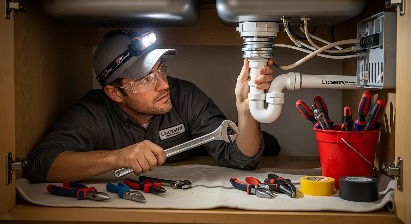 Tulsa plumber clearing garbage disposal drain clog