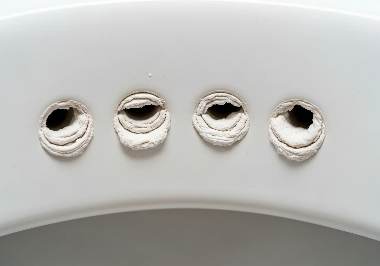 clogged rim jets causing weak toilet flush — hard water buildup Tulsa OK