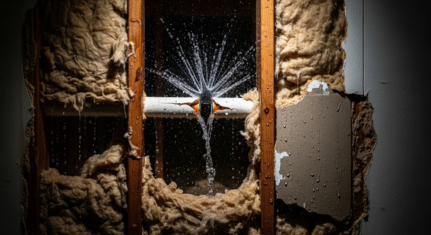 burst pipe spraying water inside residential wall cavity emergency repair
