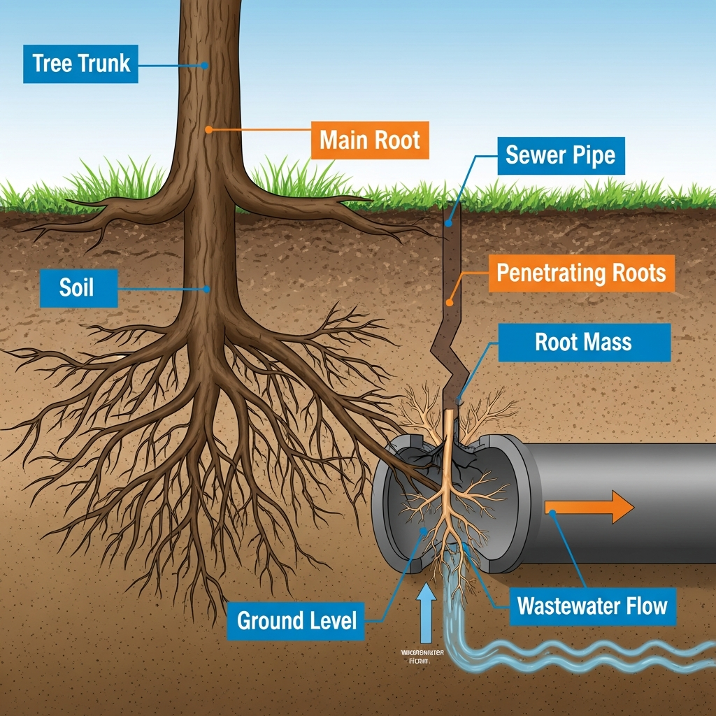 how tree roots enter sewer pipes diagram