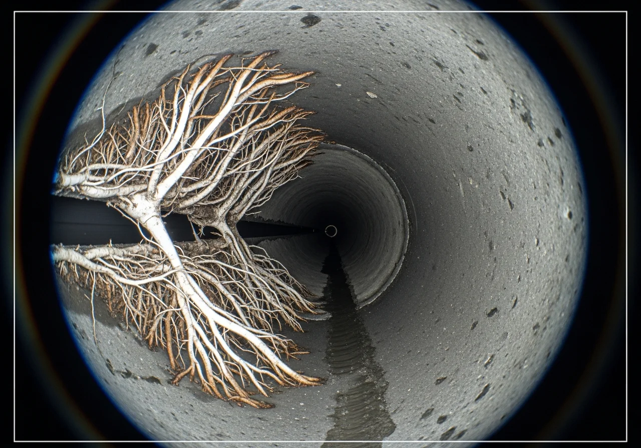 sewer camera footage showing root intrusion Tulsa pipe