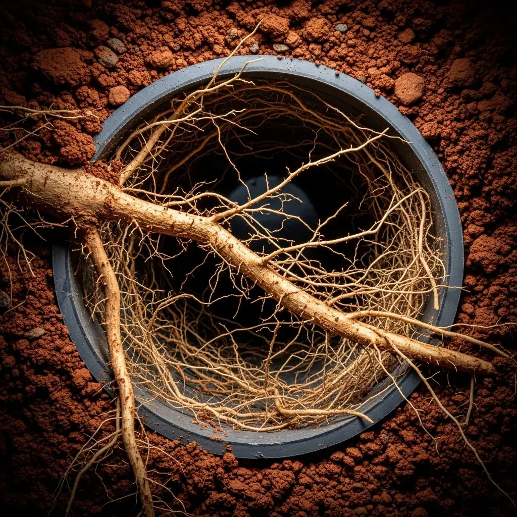 Tree root intrusion inside Tulsa sewer pipe requiring root removal