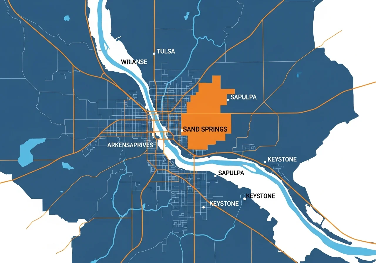 Sand Springs OK plumber service area west of Tulsa near Arkansas River