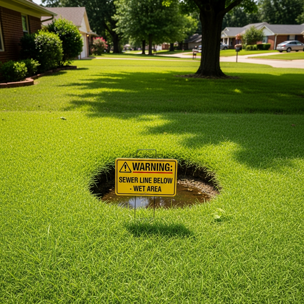 sewer line leak warning sign yard Tulsa