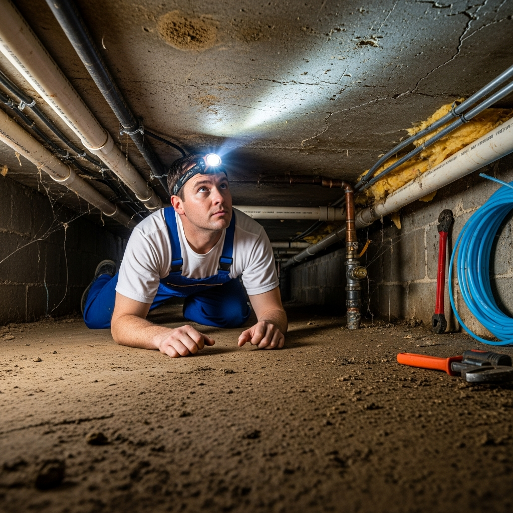 slab leak repair Tulsa technician inspecting foundation